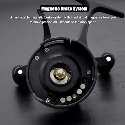 Inline Ice Fishing Reel, 3.2:1 High Speed Gear Ratio, 3+1 Anti-Reverse Ball Bearings, Magnetic Brakes, Lightweight Graphite Frame with a CNC Aluminum Spool for Winter Fishing