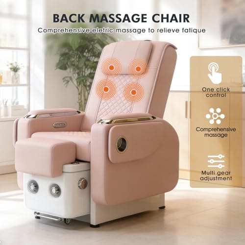 Artist hand Spa Chair with Foot Spa Basin, Manicure & Massage Chair, Electric Recline, 4-Head Back Massage, Hot/Cold Water Controls, LED Light & Jet Tub, Fast Drain Pump, Pull-Out Bowl (Pink)