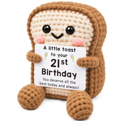 Mini Happy 21st Bday Party Gift for Girls Daughter Bestie Sister Friend Woman, Handmade Crochet Present for Celebration 21st Birthday Toast Gifts Decorations for Him Her, 21 Years Old Gift Ideas B0GX1XVW5S