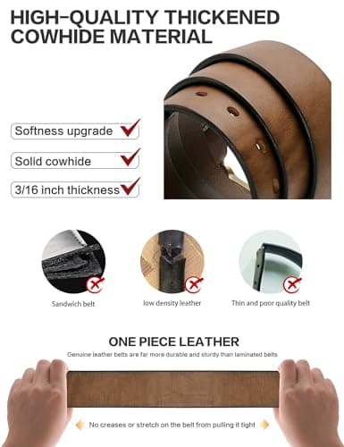 wolksprong Thicken Full Grain Leather Mens Belt Heavy Duty Mens Work Belt Mens Belt High Hardness Buckle Packed In Gift Box