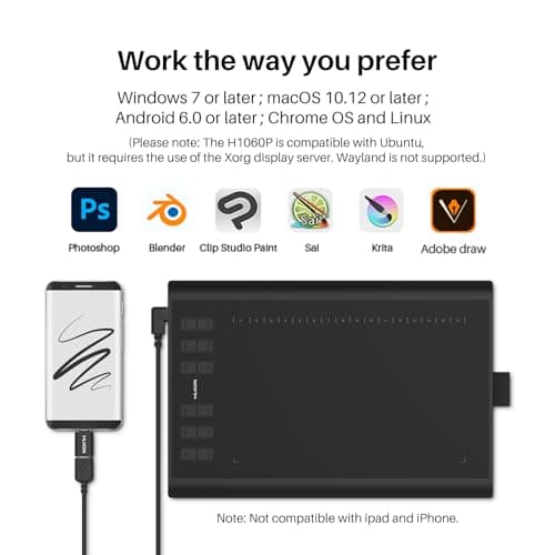 HUION Inspiroy H1060P Graphics Drawing Tablet with 8192 Pressure Sensitivity Battery-Free Stylus and 12 Customized Hot Keys, 10 x 6.25 inches Digital Art Tablet for Mac, Windows PC and Android