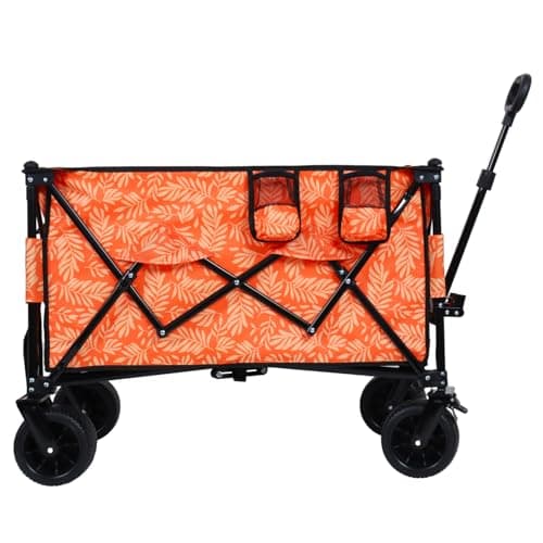 480Lbs Collapsible Wagon with Canopy, 7" All-Terrain Wheels, Orange Steel Push or Pull Versatility Camping, Shopping, Sports, Garden Stylish Design