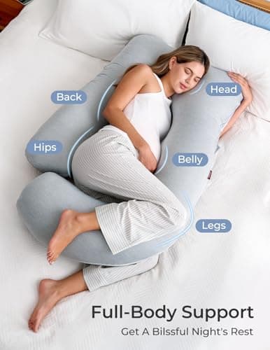 Removable Cover, Support for Back, Legs, Belly, Hips for Pregnant Women, Side Sleeper, Pregnancy Gifts & Essentials, 57 Inch Momcozy Cooling Pregnancy Pillow - U Shaped Full Body Maternity Pillow B09V4C1GDF