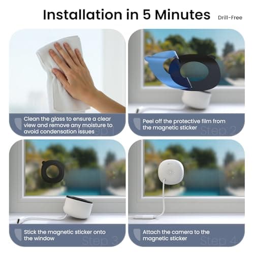 INFIYA 2K No Drill Window Camera-2 Pack 2.4Ghz & 5Ghz WiFi Dome Cameras for Home Security for Indoor & Outdoor Monitoring, Color Night Vision, Human Detection, 24/7 Recording, Ideal for Apartment, K1