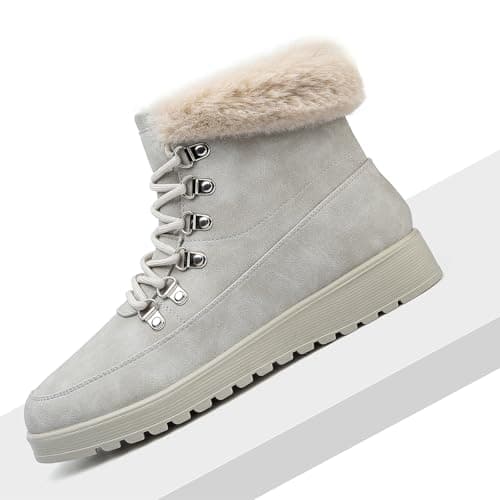Chaoslook Womens Snow Boots Waterproof Leather Fur Lined Winter Warm Boots for Women Comfortable Platform Lace up PU Fashion Ankle Booties