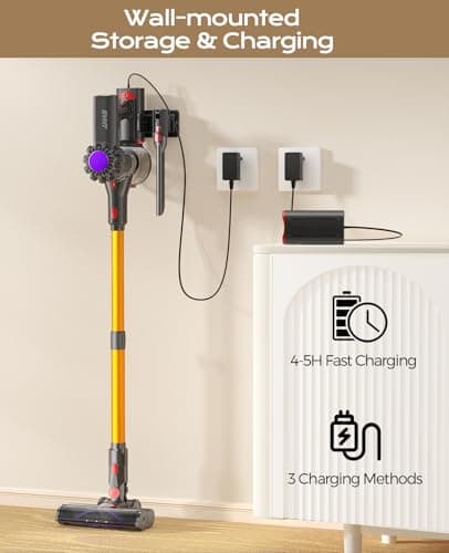 Cordless Vacuum Cleaner, 450W 40KPA Vacuum Cleaners for Home, 45Mins Lightweight Stick Vacuum with Advanced Green Light Tech, Rechargeable Battery Vacuum for Carpet,Pet Hair,Hardwood Floor