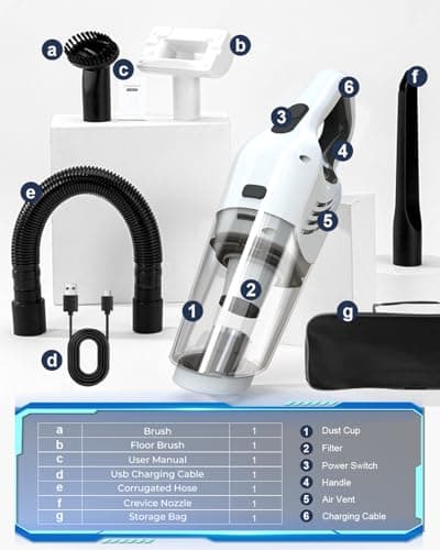 EABOSON Handheld Vacuum Cordless, 16000PA High Power Suction Hand Held Car Vacuum Cleaner Portable with Washable Filter & Multi Accessories, Rechargeable Dust Busters for Car Home Office and Pet Hair