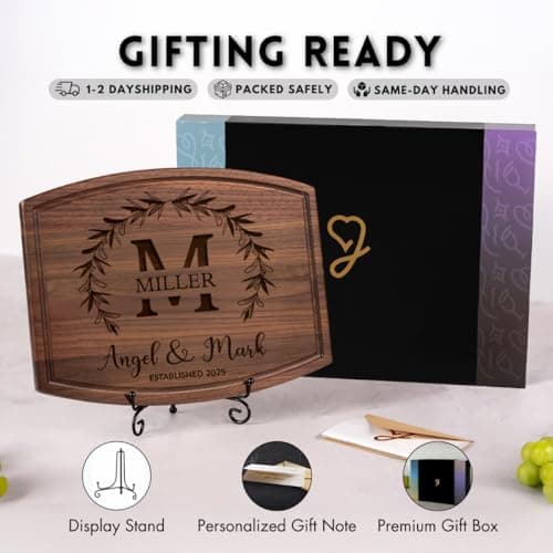 Personalized Wedding Gifts for Couples 2025, Custom Walnut Cutting Board for Kitchen, Personalized Bridal Shower, Best Wedding Registry and Engagment Gift
