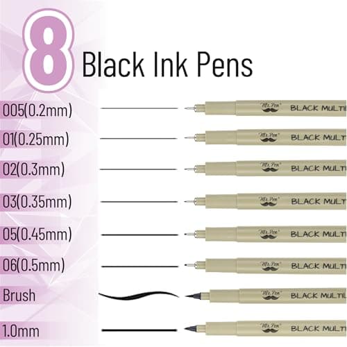 Mr. Pen - Art Pens, Multiliners, Fineliner Ink Pens, Set of 8 Technical Drawing pen, Pigment Pen, Fine Point, Black, Waterproof, for Art Watercolor, Sketching, Micro Drawing, for Bible Journaling