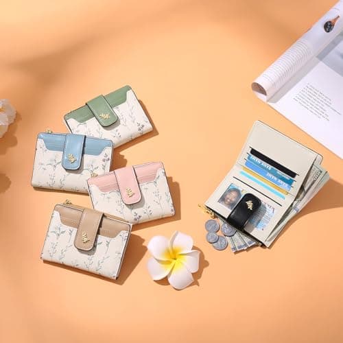 GAEKEAO Small Wallets for Women RFID Blocking Leather Bifold Zipper Pocket Wallet Credit Card Holder with ID Window