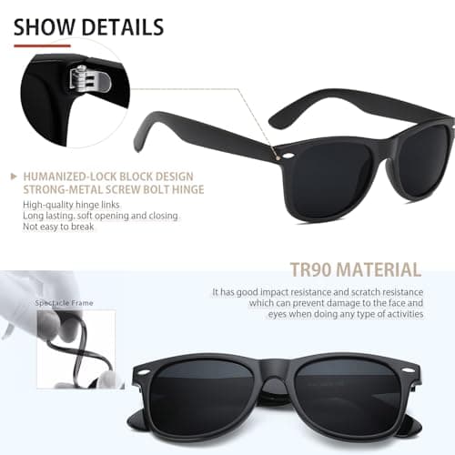 FEIDUSUN Sunglasses Men Polarized Sunglasses for Mens and Womens,Black Retro Sun Glasses Driving Fishing UV Protection