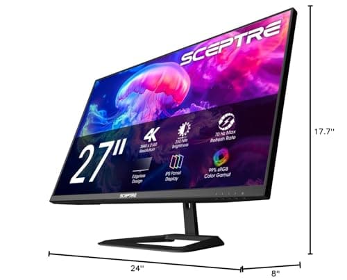 Sceptre Prime 4K IPS 27" 3840 x 2160 UHD Monitor up to 70+Hz DisplayPort HDMI 100% sRGB Build-in Speakers, Machine Black 2026 (U275W-UPT Series)