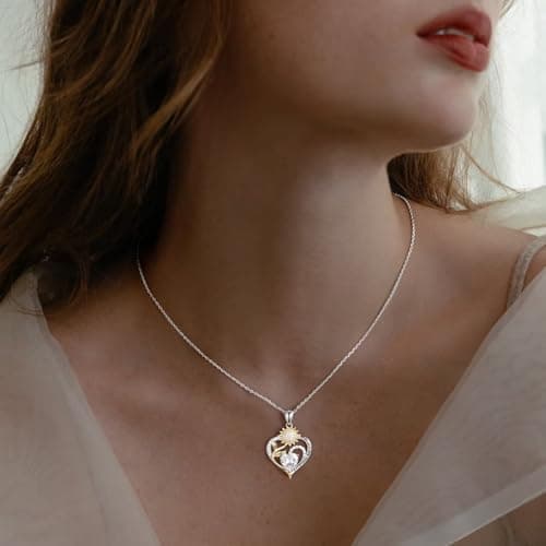Iefil Christmas Gifts for Women Wife Mom - Sunflower Birthstone Necklace for Women, Anniversary Birthday Gifts 925 Sterling Silver Heart Pendant You Are My Sunshine Jewelry for Girlfriend Mom Daughter