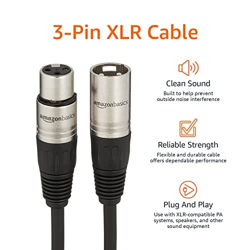 Amazon Basics XLR Male to Female Microphone Cable for Speaker or PA System, Recording Studio, All Copper Conductors, Low Noise Shielding, 6MM PVC Jacket, 6 Foot, Black