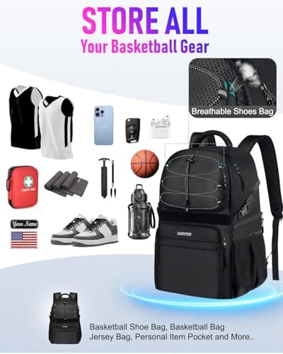 LOINTET Basketball Bag Backpack with Ball Holder Shoes Compartment, Large Basketball Accessories Sports Bag