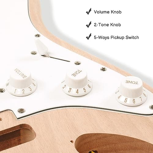 Ktaxon DIY Electric Guitar Kit with Mahogany Body, Full Size 6-String Electric Guitar Kits W/Maple Neck, Shoulder Strap, SSS Pickups, All Accessories Included, Wood Color (KST)