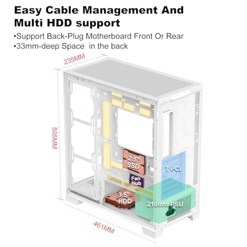 SAMA NEVIEW 4503 Mid Tower PC Case with Dual Tempered Glass Panels, 4×120mm ARGB Fans Pre-Installed, High Airflow ATX PC Case for Case PC Gaming, USB 3.0×2, Type-C Port, Supports Top 360mm AIO – White