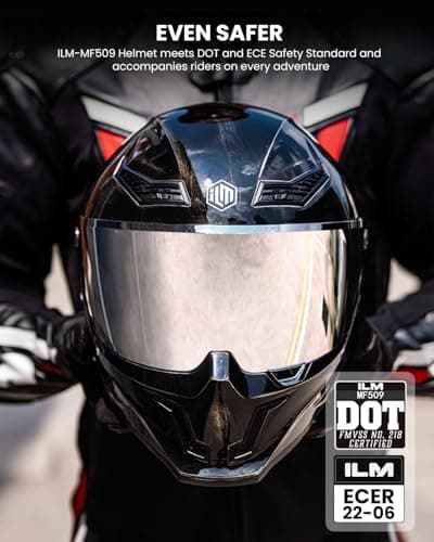 ILM Motorcycle Helmets for Adult Men Women Full Face DOT ECE Powersports Dual Visor Street Racing Helmet with Pinlock Cascos para Motos Model MF509 (War Damaged Gray, L)