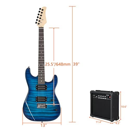 Ktaxon Electric Guitar Kit, 39 Inch H-H Pickups Beginner Electric Guitar Set with 20W Amplifier, Bag, Strap, Cable, Accessories for Adults & Teens (Tiger Blue)