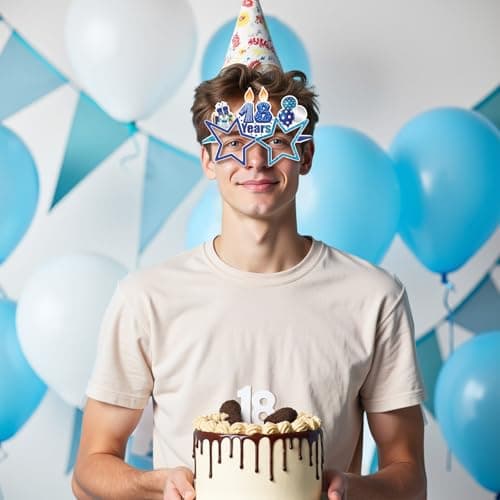 Konsait 18th Birthday Glasses - 18 Pack Blue Silver Paper Glasses 18th Birthday Gifts for Boy, Party Decorations, Accessories & Photo Props