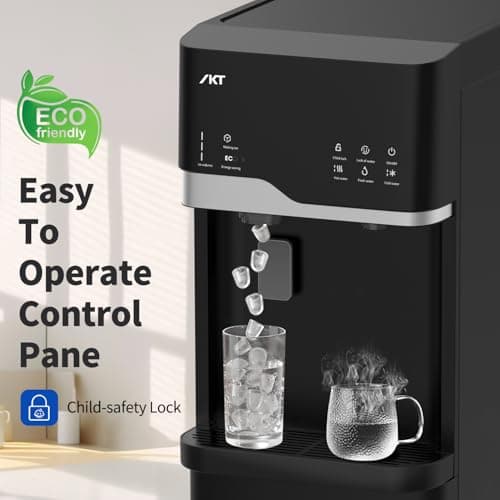 IKT Hot and Cold Water Cooler Built in Ice Maker Bottom Loading 5 Gallon, Bullet Ice 22lbs Per Day, LED Display, for Home or Office Black