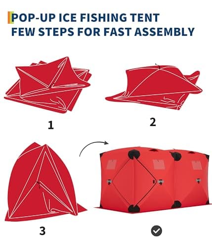 GarveeLife Ice Fishing Insulated Tent, Large Pop-Up Portable Hub-Style Ice Fishing Shelter, 6-7 Person Shelter 68 Square Feet of Fishable Area