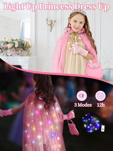 Toddler Dress Up Clothes with Accessories, Princess Toy for Kids Birthday Gift Light Up Princess Dress Up for Girls 3 4 5 6 Years Old B0F1N78G97