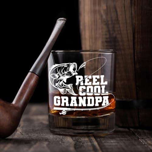 Cool Fishing Gifts for Grandpa,Man,Father in-law,Brother-in-law,Reel Cool Grandpa Whiskey Glass,Christmas,Thanksgiving,Birthday,Fathers Day Grandfarther Gift,Fisherman Gifts for Friends-wh23
