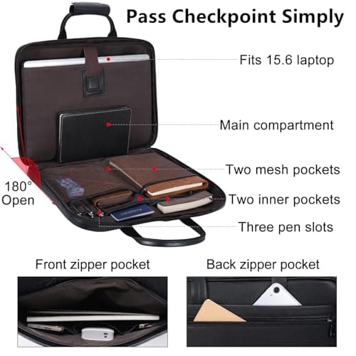 Masa Kawa Leather Slim Briefcase for Men 16” Laptop Shoulder Messenger Computer Bag Business Travel Work Attache Case