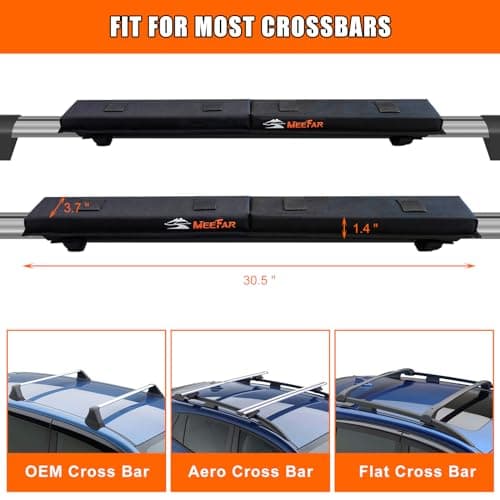 MeeFar Universal Car Soft Roof Rack Pads Luggage Carrier Rack for Kayak Surfboard SUP Canoe Include 2 Heavy Duty Tie Down Straps, 2 Tie Down Rope, 2 Quick Loop Strap