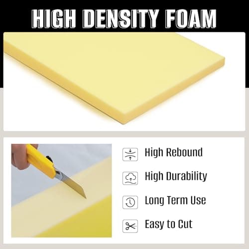 High Density Upholstery Foam Sheet, 1 x 16 x 79 Inch Yellow Polyurethane Padding, Cut-to-Size Cushion Replacement for Couch, Chair, Sofa, Bench & DIY Projects
