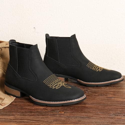 GHTRHSB Men's Western Cowboy Chelsea Boots, Classic Square Toe Cowboy Casual Work Ankle Boots,Slip On Casual Retro Stylish Boots