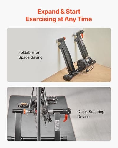 VEVOR Bike Trainer, 6 Level Resistance, 26-29 in & 700C Wheels, Foldable Magnetic Bicycle Stationary Stand for Indoor Exercise Riding with Quick Release Skewer & Front Wheel Riser Block for Road Bikes