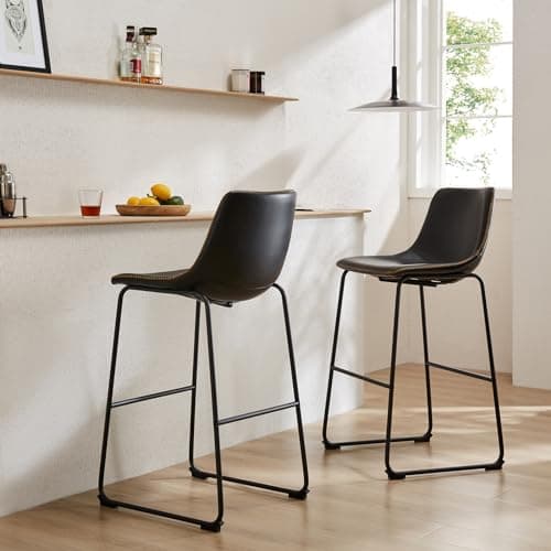 DUMOS 26 Inch Counter Height Bar Stools Set of 4, Modern Faux Leather High Barstools with Back and Metal Leg, Bar Chairs for Kitchen lsland, Black