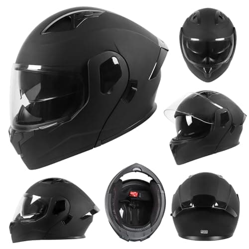 Adult Modular Motorcycle Helmets, DOT Approved Flip up Dual Visor Full Face Helmet for Men Women Moto ATV UTV Snowmobile ADV Four Wheeler Street Bike with Gloves & Mask