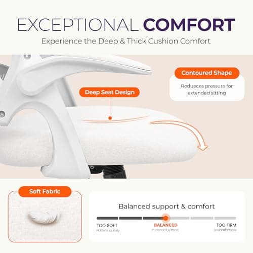 NEO CHAIR Office Desk Gaming Ergonomic Computer Chair with Lumbar Back Support Adjustable Height Swivel Rolling Wheels Flip-up Arms Mesh Chair for Home Vanity (Ivory)