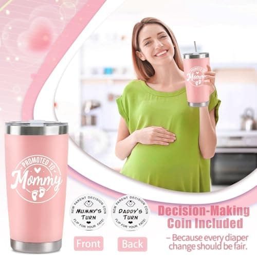 Pregnancy Gifts for New Parents, Mommy and Daddy 20Oz Tumbler Set, Cool Gifts Set Ideas for Couples,First Time Moms Dad to Be, New Parents on Mother's Day Father's Day Christmas Gift(Pink & Navy Blue)