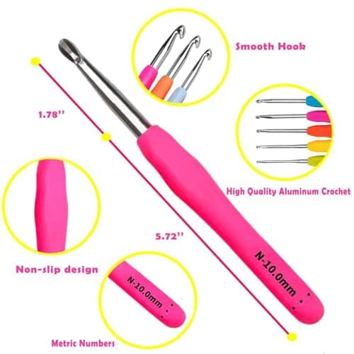 Yarniss Crochet Hooks,14 Size Crochet Set 2mm(B)-10mm(N), Ergonomic Crochet Hooks Set with Case for Beginner,Long Crochet Needles
