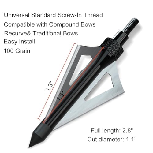 Hunting Broadheads, 12PK 3 Blades Archery Broadheads 100 Grain Screw-in Arrow Heads Arrow Tips Compatible with Traditional Bows and Compound Bow
