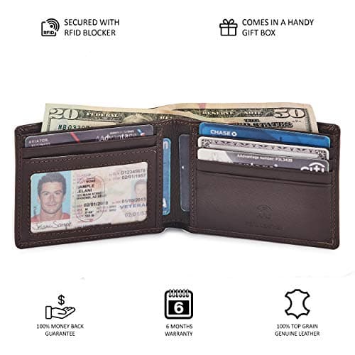 Wise Owl Accessories Real Leather Mens Bifold Wallet RFID Blocking Slim Minimalist Front Pocket - Thin & Stylish with ID Window in Gift Box (Nappa, Chocolate)