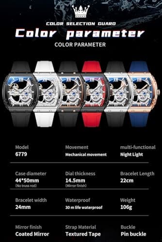 OLEVS Watch for Men Skeleton Automatic Tonneau Silicone Strap Business Luxury Waterproof Luminous Mechanical Men Wrist Watch