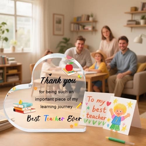 Teacher Valentine Gift, Valentines Day Gifts for Teachers - Acrylic Heart Plaque 4×4 in, End of Year Thank You Teacher Gifts for Women Men, Teacher Retirement Gifts, Keepsake & Paperweight
