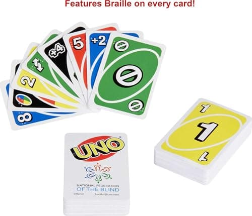 Mattel Games UNO Braille Card Game with Cards Specially Designed for Blind & Low-Vision Players for Kids, Adults, Family Nights & Parties