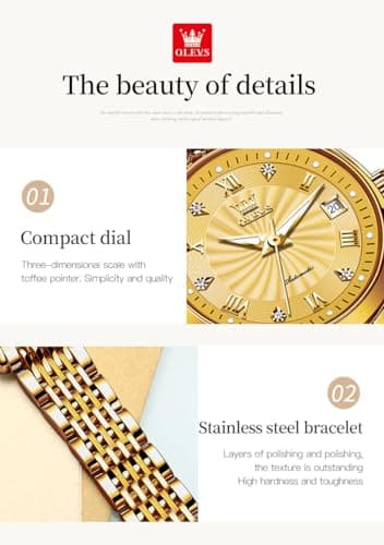 OLEVS Womens Automatic Watches Gold Classic Diamond Ladies Self Winding Mechanical Two Tone Stainless Steel Wrist Watch Date