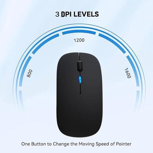 WREANU Wireless Bluetooth Mouse Rechargeable Laptop Mice with LED Lights Silent Slim Use(BT5.2 and 2.4G Portable USB) Dual Mode Computer Mouse for Laptop/iPad/Tablet/Apple/Computer/Mac (Black)