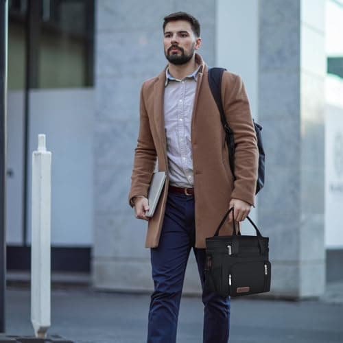 MIYCOO Lunch Bag & Lunch Box for Men Women, Double Deck Leakproof Insulated Soft Large Adult Camping Cooler bag for Work, Beach, Picnic, Travel (Black, 15L)