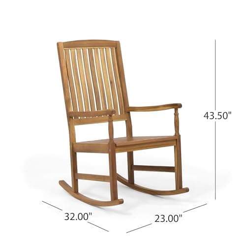 Christopher Knight Home Traditional Patio Garden Furniture Rocking Chair, Outdoor Acacia Wood Club Chair with Rocking Feature, Lounging Armchair, Solid Wood Accent Chair, Brown/Teak