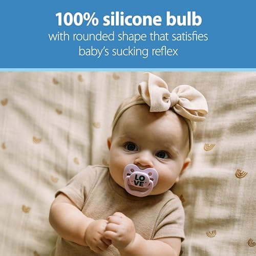 Dr. Brown's Advantage Baby Pacifier, Fully Symmetrical Soother with Soft Silicone Bulb, Blue Sunrise, 0-6m, BPA Free, 2 Pack