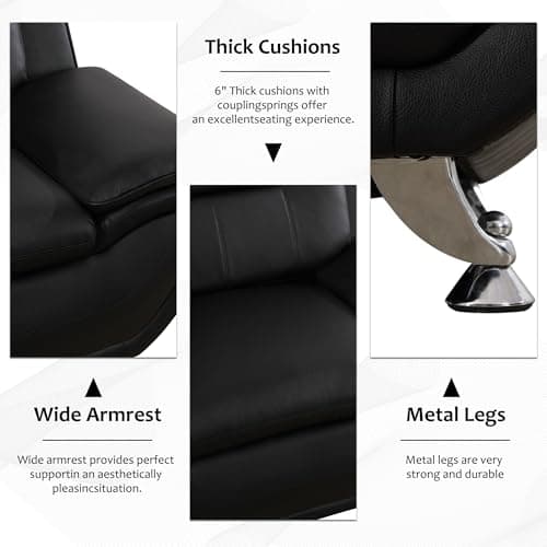 Ocstta Modern 3 Piece Living Room Couch Set, Faux Leather Sofa Set, Black