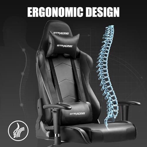 GTRACING Gaming Chair Racing Office Computer Ergonomic Video Game Chair Backrest and Seat Height Adjustable Swivel Recliner with Headrest and Lumbar Pillow Esports Chair (Dark Black)